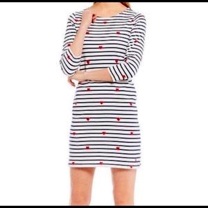 Joules Riviera red heart print navy blue striped Jersey sheath dress Size 6 BNWT